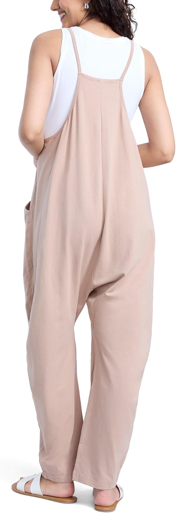 Motherhood Maternity womens Casual Baggy Sleeveless V-neck Pregnancy Romper Jumpsuit With Loose Spaghetti Straps and Pockets