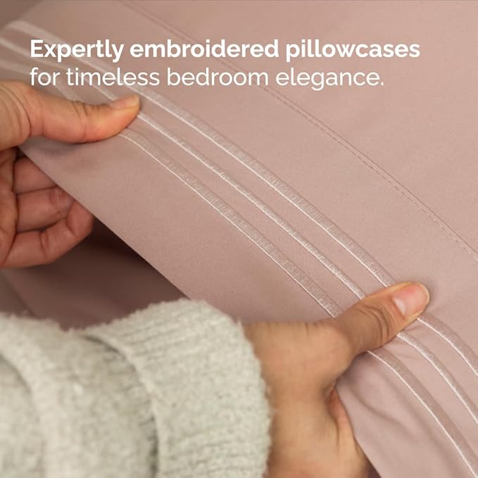Full XL Bed Sheet Set - 4 Piece Extra Long Extended Full XL Sheets - Soft, Breathable & Cooling - Fits 8" to 16" Mattress with Deep Pockets - 54" x 80" - Easy-Fit, Wrinkle and Fade Resistant - Mauve