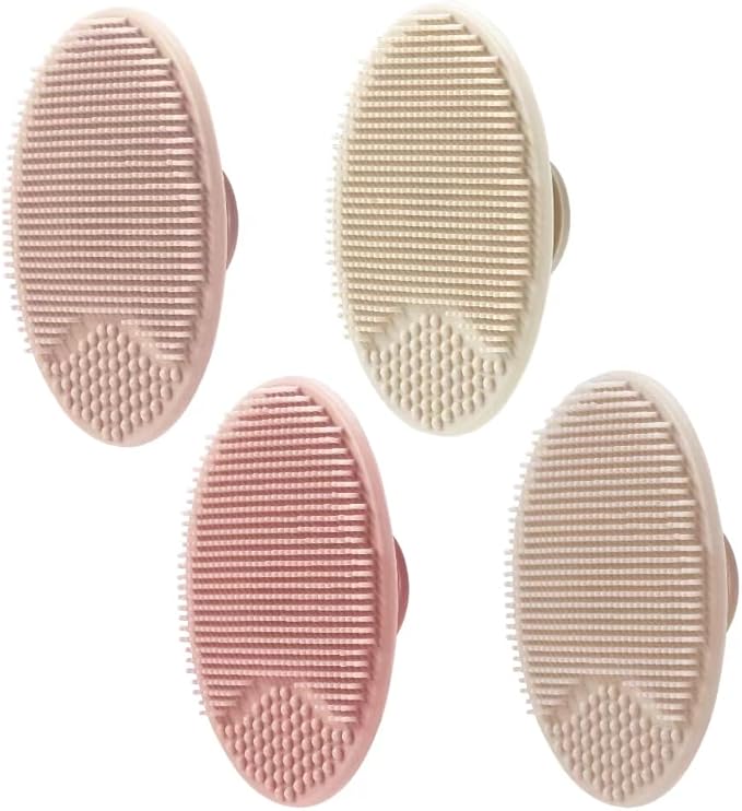 PandaEar Baby Cradle Cap Brush, Silicone Baby Bath Brush Massage Brush Set for Dry Skin, Cradle Cap, and Eczema, 4 Pack (Pink)