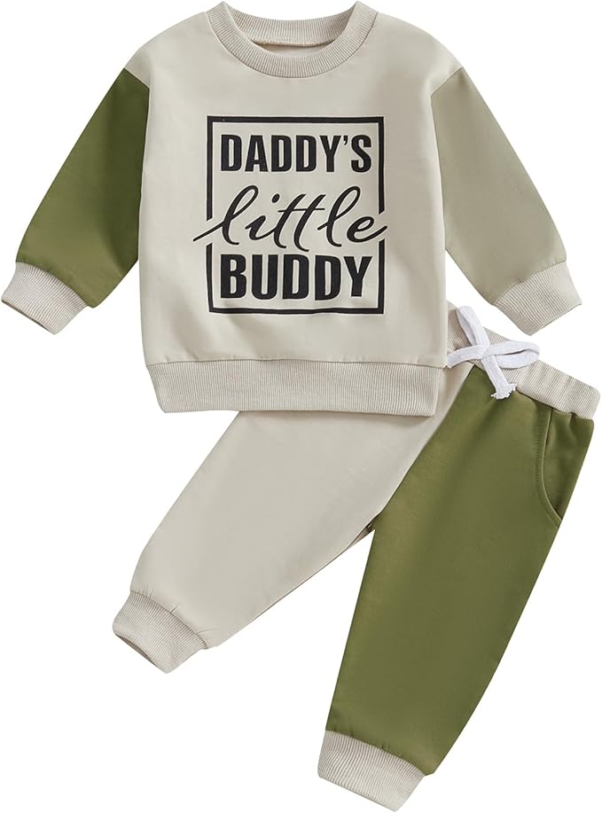 Baby Boy Fall Clothes Set Long Sleeve Letter Print Sweatshirt Pants Toddler Infant Outfits 6 12 18 24 Months 2T