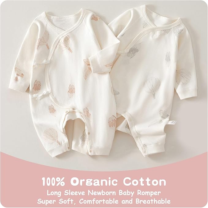 100% Organic Cotton Soft 0-6 Months Unisex Footless Newborn Baby Sleepers Pajamas Romper Boys Girls Long Sleeve