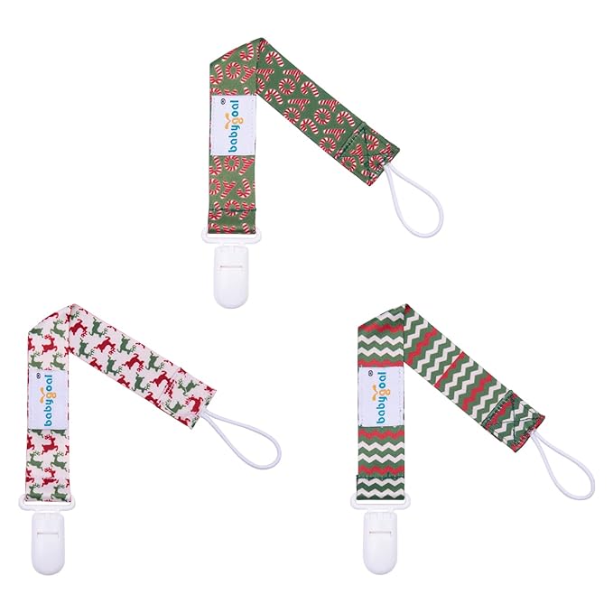 babygoal Christmas Pacifier Clips, 6 Pack Binky Paci Holder and Leash Fits for Most Pacifier, Binkies and Xmas Gift 6PB19