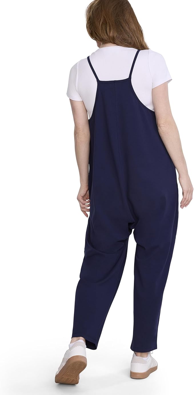 Motherhood Maternity womens Casual Baggy Sleeveless V-neck Pregnancy Romper Jumpsuit With Loose Spaghetti Straps and Pockets