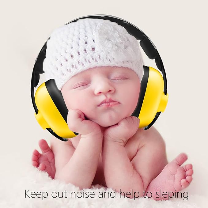 Baby Ear Protection - Noise Reduction Earmuffs 3-36 Months - Comfortable Baby Headphones Against Hearing Damage & Improves Sleep - Yellow