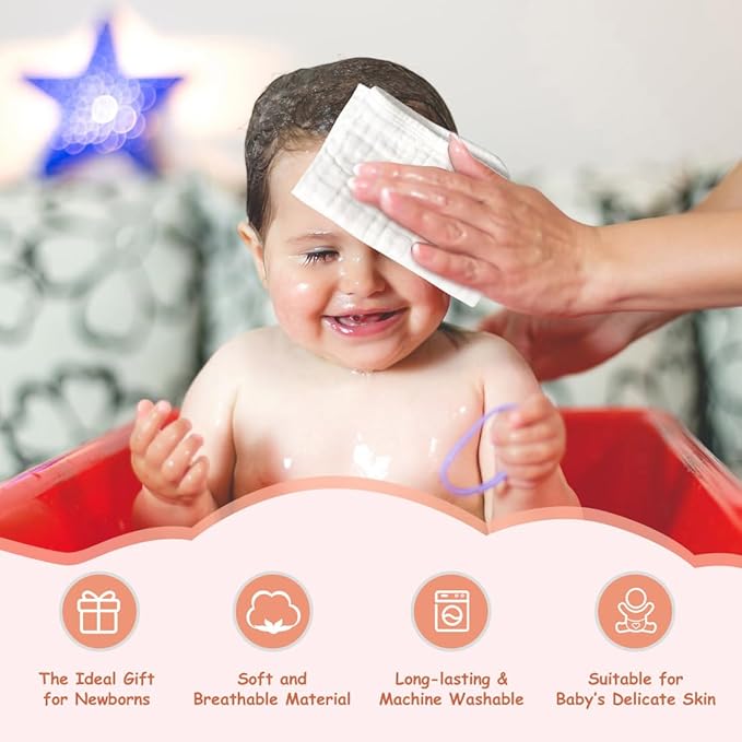 AIDEA Burp Cloths and Washcloths for Baby, Absorbent Cotton Muslin Baby Towels, Large Soft Breathable Newborn Essentials for Boys and Girls, Newborn Essentials, White, 10 Pack, 20"x10"
