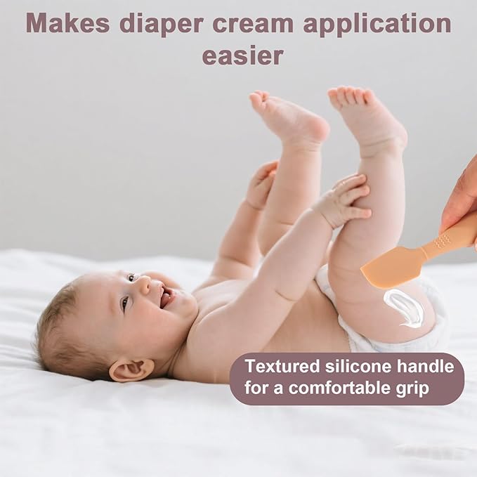 2pcs Baby Diaper Cream Spatula with Travel Case, 2 Sizes Soft Flexible Silicone Butt Paste Applicator Baby Diaper Rash Cream Spatula Bum Brush for Newborn(Brown)