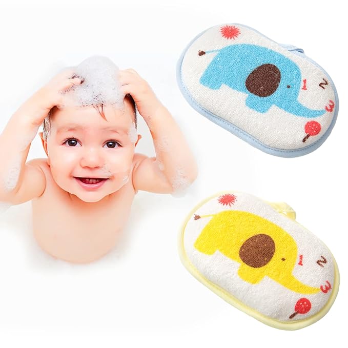 Baby Bath Sponge, 2 Pack Cartoon Animal Style Baby Sponge for Bathing, Infants Bath Sponge Ultra Soft & Absorbent Natural and Safe Great for Sensitive Skin, for Boys & Girls (Elephant)