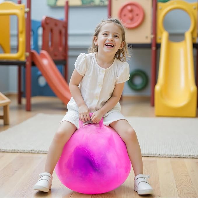 Upper Rider 18 Inch Clouds Hopper Ball for Kids Ages 3-8, Purple Pink Bouncy Ball with Handle, Inflatable Jumping with Pump and Gift Box, Indoor Outdoor Balance Toy for Girls and Boys