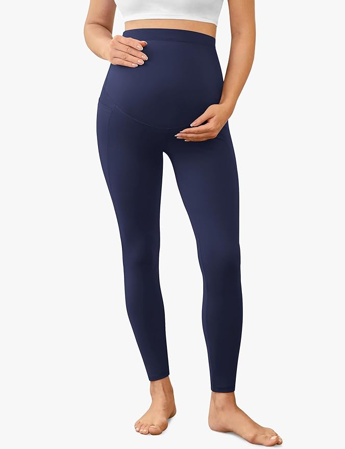 VALANDY Creamlush 2 Pack Women's Maternity Leggings with Pockets Over The Belly,Soft Comfy Active Yoga Lounge Pregnancy Pants