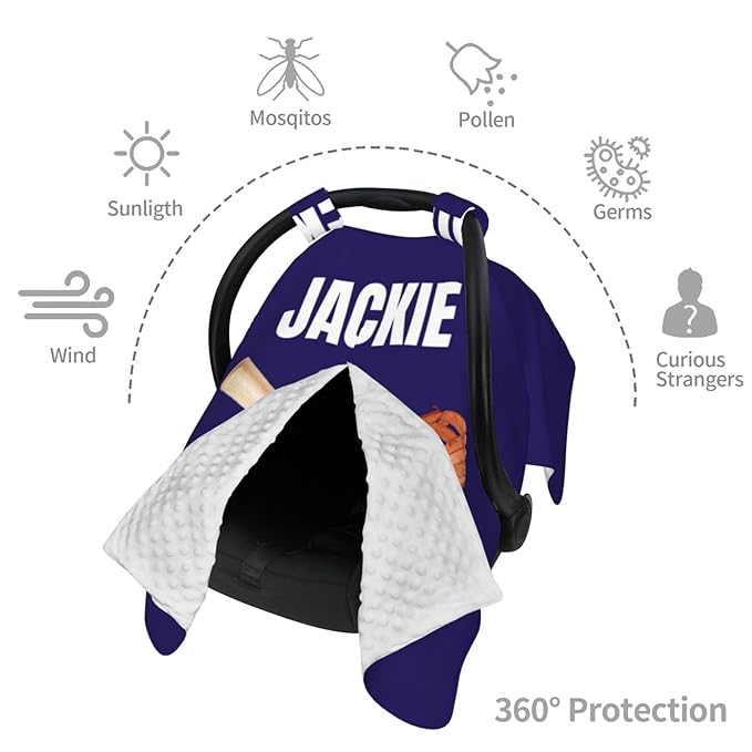 Personalized Baby Boy Car Seat Canopy for Babies, Custom Name Baby Car Seats Cover for Boys, Baseball Opening Minky Nursing Breastfeeding Covers for Infant, Carseat Canopies for Newborn