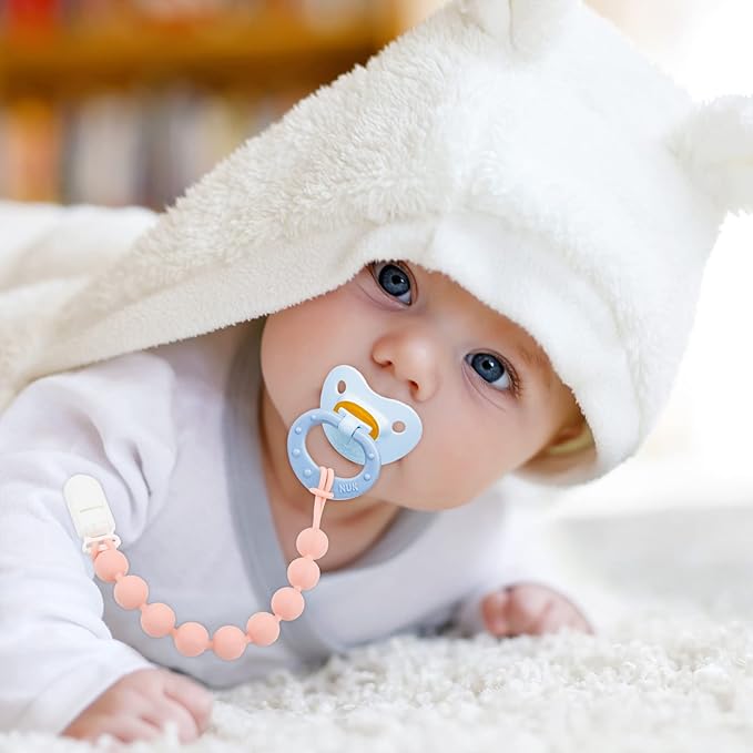 Silicone Pacifier Clip Holder, 4 Pack One Piece Soft Flexible Binky Clips Pacifier Holder Clip for Girls, Baby Girl Newborn Essentials