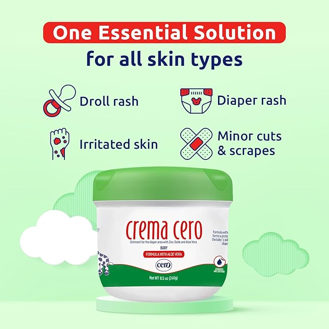 Crema Cero Diaper Rash Cream for Baby With Zinc Oxide and Aloe Vera – High-Strength Diaper Cream for Quick Relief and Protection – Hydrating and Soothing Baby Balm – Aloe Vera 8.5 oz