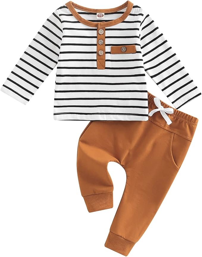 Toddler Baby Boy Clothes Solid Color Long Sleeve Crewneck Sweatshirt Top Casual Pants Set 2Pcs Fall Winter Outfits