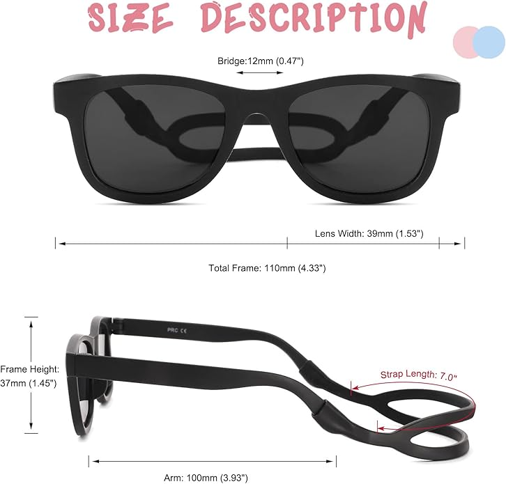 COASION Bendable Flexible Polarized Newborn Baby Sunglasses with Silicon Strap for Infant Boys Girls Age 0-12 Months CA9042