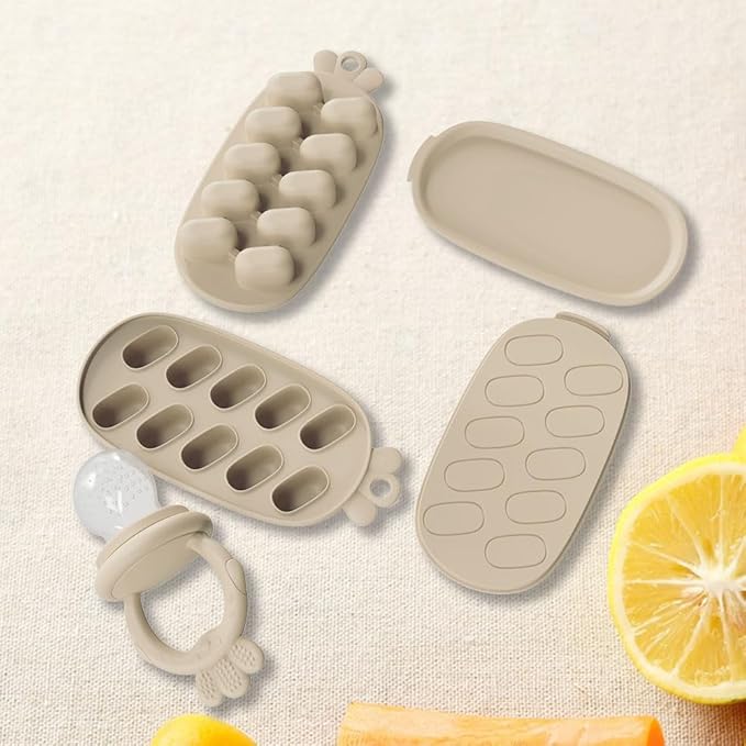 2 Pcs Baby Food Fruit Feeder with Freezer Tray Breastmilk Popsicle Molds Silicone Fruit Feeder for Self Feeding Teething Relief (Pink+Yellow)