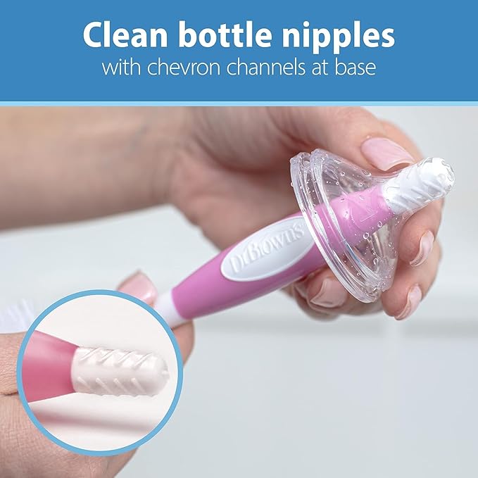 Dr. Brown's Drying Tower, Stand-Up Rack with Soft Touch No Scratch Baby Bottle Cleaning Brush, Pink