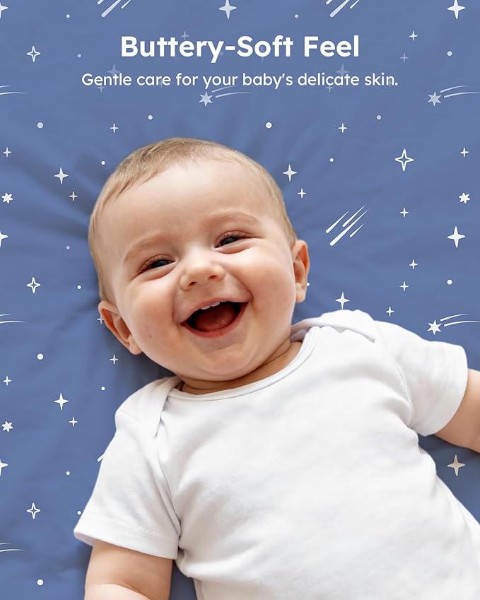 Pack and Play Sheets Fitted 3 Pack, Mini Crib Sheets for Pack N Play Mattress Stretchy Portable Playard Sheets, Soft Breathable Blue Gray Planet