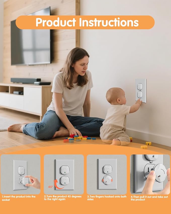 Outlet Covers Baby Proofing, 40 Pack Plug Covers Baby Proofing, Outlet Plug Covers for US 3-Prong to Prevent Electric Shock, Outlet Covers for Home, Office, School, Kindergarten, White