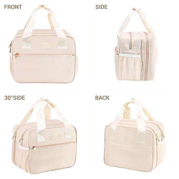 PIIOSER Breastmilk Cooler Travel Bag with Ice Pack, Compatible with Wearable Breast Pumps & Accessories - Portable Hands Free Breast Pump Carrying Case for Nursing & Working Moms, Cream