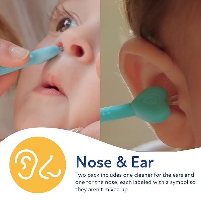Dr. Talbot’s Baby Safe Nose and Ear Cleaner Set with Hygienic Travel Case, Gentle Dual-Ended Easy Mucus and Wax Remover Tool, 2 Pack, Neutral Colors