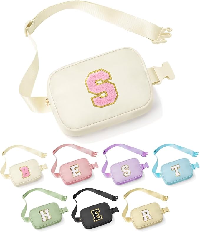 YOOLIFE Birthday Gifts for 3 4 5 6 7 8 9 10 Year Old Girl, Monogrammed Belt Bag Crossbody Bag Fanny Pack Girls Purse, Gifts for Girls Kids Daughter, Beige S