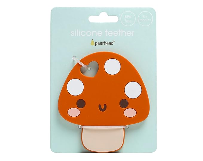Pearhead Mushroom Silicone Baby Teether, Teething Toy for Babies 0+ Months, BPA Free Teether, Safe and Gentle Teething Relief