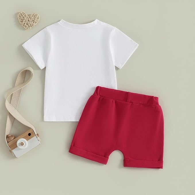 Toddler Baby Boy Clothes Summer Short Sleeve Trucks Tractors Print T-Shirt Tops Solid Color Shorts Set Casual Outfit