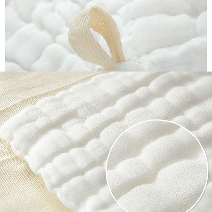 MUKIN Baby Muslin Washcloths, Natural Cotton, Soft Newborn Face Towel, 5 Pack, 12 x 12 inches (White)