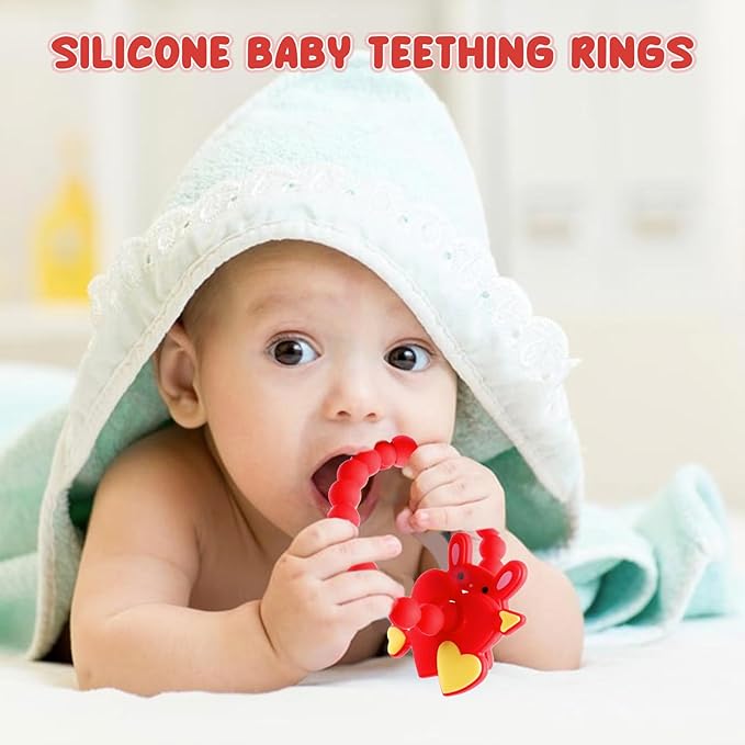 Valentine Teething Toys, Silicone Baby teethers 0-6 Months Easy for Little Hands to Hold, Cupid and Heart Rabbit for Valentine's Day Baby Teething Toys (Valentine Purple)