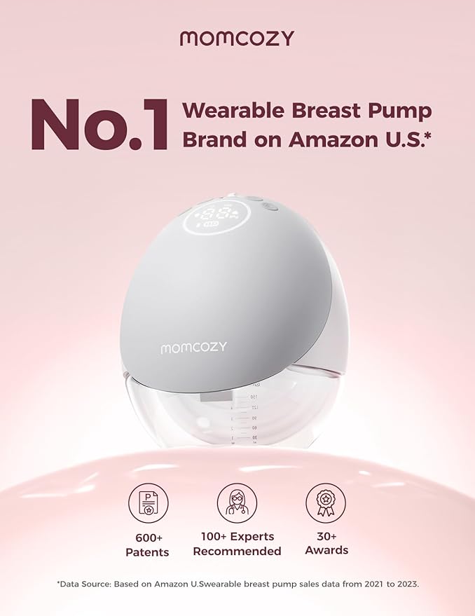 Momcozy Breast Pump Hands Free Upgraded Mobile Flow | M9, App Discreet Control with Personalized Multi-Modes & 15 Levels, Wearable Breast Pump 24mm, 1 Pack Gray