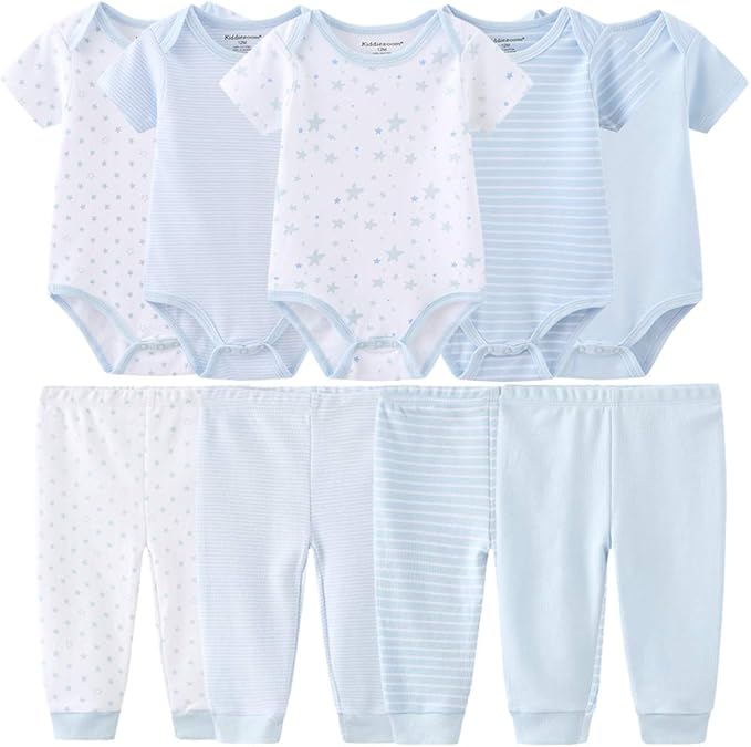 Kiddiezoom Baby Layette Set Baby Boys' 9-Piece Bodysuits Pants Set Toddler Girl Boy Unisex Baby Gift Sets