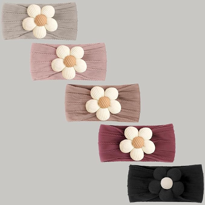 CÉLLOT 5 Pcs Baby Flower Headbands Baby Girls Nylon Headbands Soft Hairbands Hair Accessories for Newborn Infant Toddler Kids(Autumn/Winter Colors)