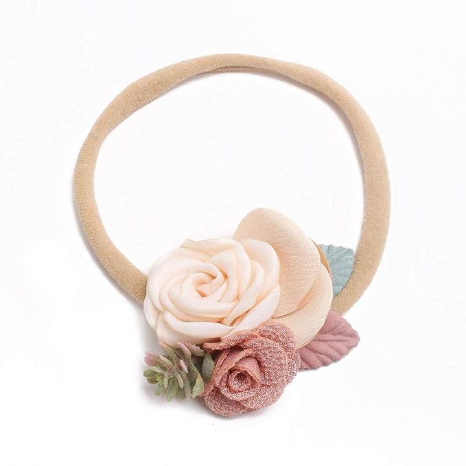 cherrboll 4pcs Baby Girl Headbands Flowers, Super Soft & Stretchy Nylon Floral Hairbands for Newborn Toddler