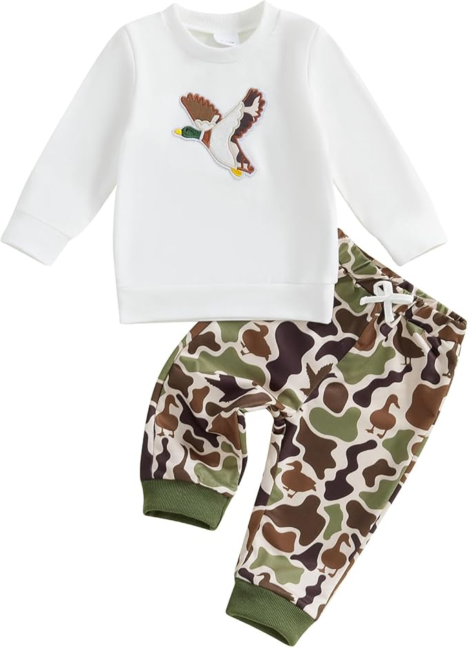 Toddler Boy Fall Winter Clothes Baby Camo Hunting Outfits Retro Pullover Sweatshirts + Camouflage Pants Set