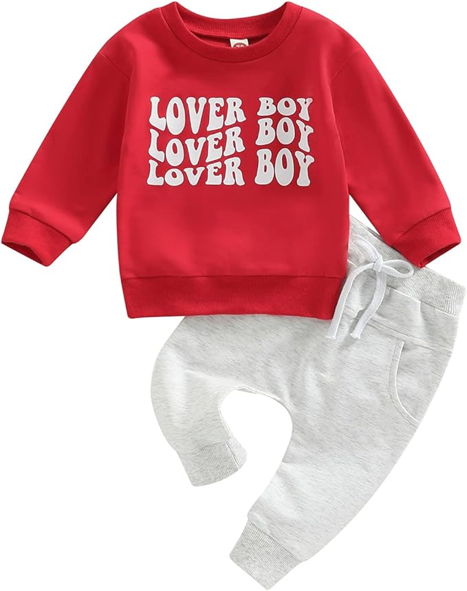 Toddler Baby Boy Clothes Solid Color Long Sleeve Crewneck Sweatshirt Top Casual Pants Set 2Pcs Fall Winter Outfits