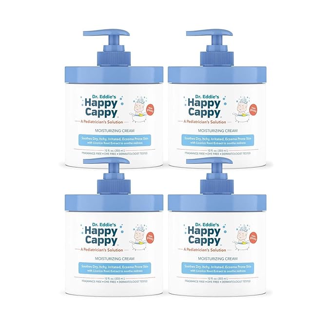 Happy Cappy Moisturizing Cream - Baby Eczema Cream, Eczema Lotion for Kids, Pediatrician-Formulated, Gentle, Paraben Free, Hypoallergenic, Soothes Dry Skin - 12 Fl Oz (Pack of 4)