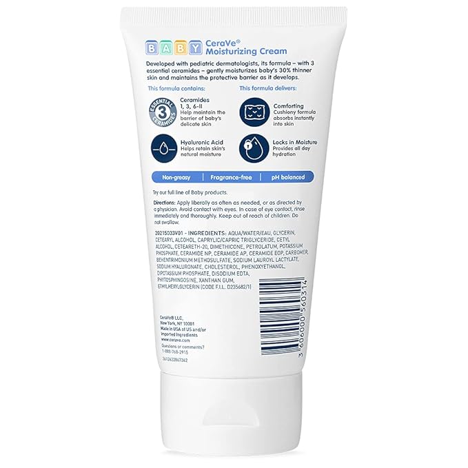 CeraVe Baby Cream, Gentle Moisturizing Cream with Hyaluronic Acid, Paraben, Phthalate, & Fragrance Free, 5 Ounce