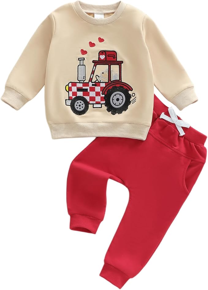 WZTYYDS Toddler Baby Boy Fall Clothes Letter Truck Long Sleeve Pullover Sweatshirt Tops Joggers Pants Set Winter Outfits