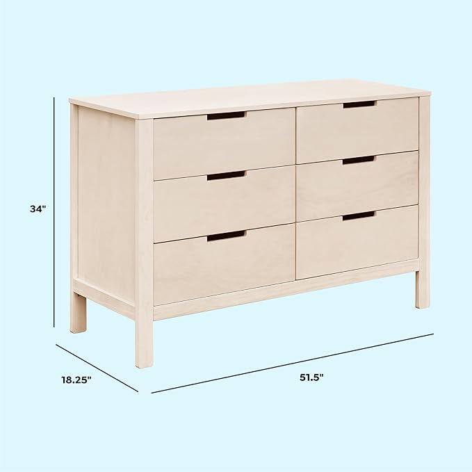 Carter's by Colby 6-Drawer Baby Dresser for Bedroom - Kids Dresser for Boys & Girls - Double Chest of Drawers for Nursery - Versatile Wooden Dresser for Living Room & Hallway - Washed Natural