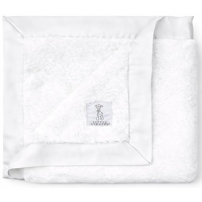 Little Giraffe Baby Blanket - Luxe Soft Blanket with Satin Trim - Baby Stroller Blanket - Newborn Baby Essentials & Baby Gifts - 29x35" - White