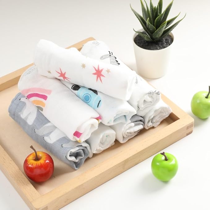 norinori Baby Msulin Washcloths Newborn Face Towel - Baby Muslin Burp Cloths 6Pack Soft Absorbent Natural Cotton Wash Towel 10"X10" Baby Bath Towels Wipes Baby Registry as Shower