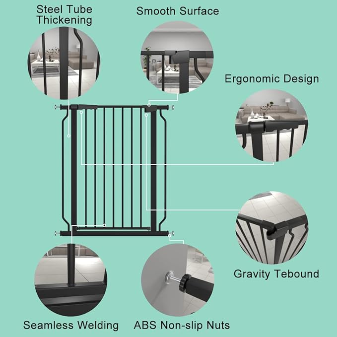 ALLAIBB White 40.55" Extra Tall Wide 76.77-84.65" Baby Gate Pressure Mounted Walk Through Child Kids Safety Toddler Tension Pet Dog Gates with Extension for Doorways Kitchen