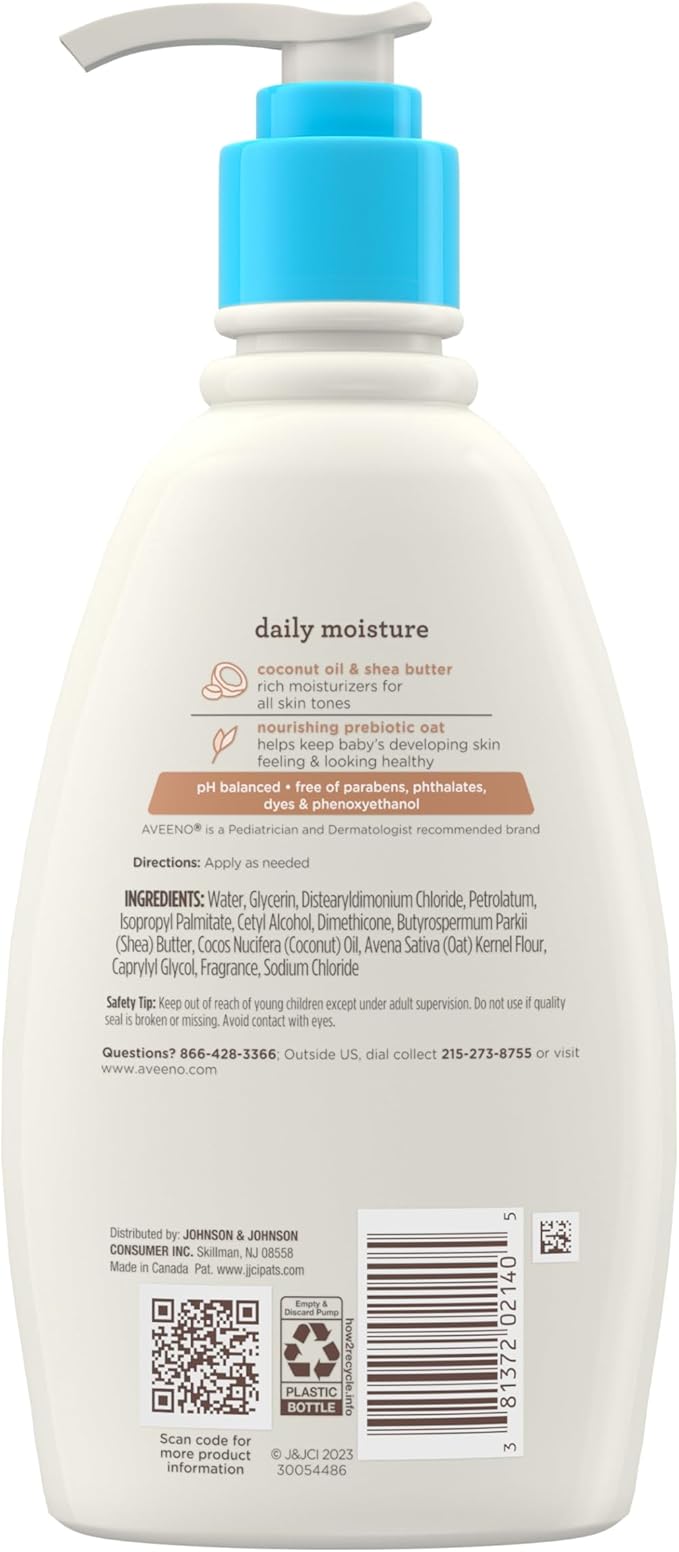 Aveeno Baby Daily Moisturizing Cream with Prebiotic Oat, Hypoallergenic Baby Lotion with Coconut Oil & Shea Butter Moisturizes Sensitive Skin for 24 Hours, Gentle Coconut Scent, 12 fl. oz