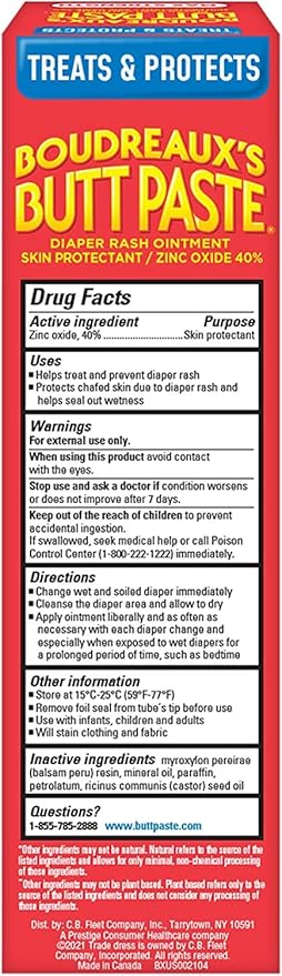 Boudreaux’s Butt Paste Max Strength Diaper Rash Cream for Baby, Ointment With Zinc Oxide, 4 oz Tubes, 3 Pack
