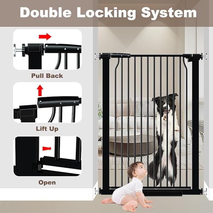 41" Extra Tall Dog Gate for Doorways Stairs, 54.8-60.2 in in Wide Baby Gates Walk Thru, No Drill Long Pet Gate for Doggie Puppy, Auto Close Large Child Safety Gate with Door Indoor, Black