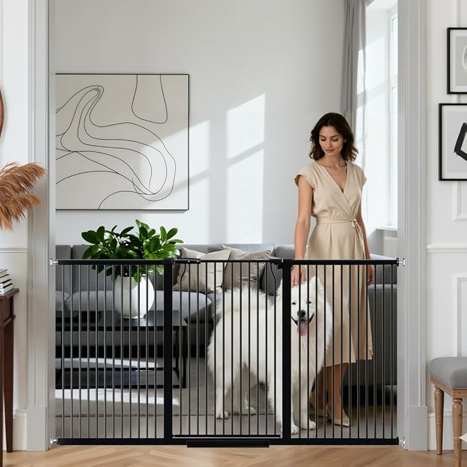 41" Extra Tall and Wide Pet Gate, 71.3-76.7 in Baby Gates with Door for Doorways Hallways, Walk Thru Large Dog Gate Indoor, Auto Close Long Child Safety Gates for Kids Puppy Doggie, Black