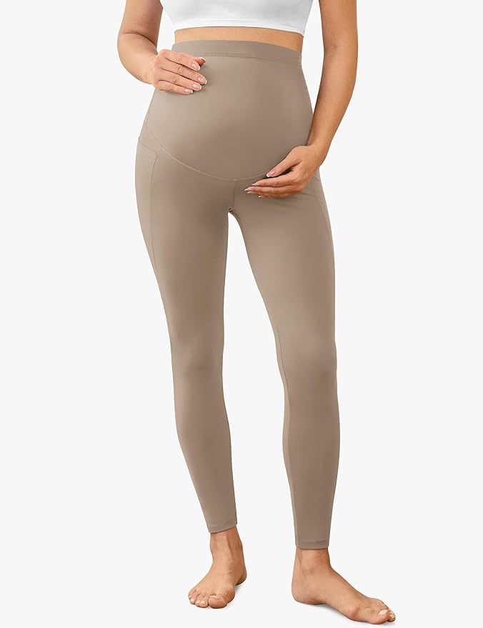 VALANDY Creamlush 2 Pack Women's Maternity Leggings with Pockets Over The Belly,Soft Comfy Active Yoga Lounge Pregnancy Pants