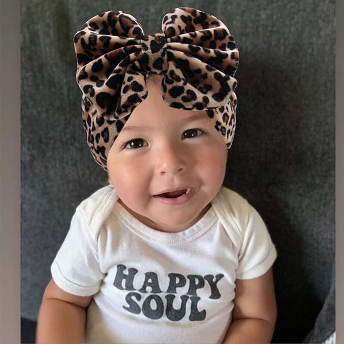 YanJie Leopard Baby Girl Hair Bow Headbands Soft Velvet Baby Bows Newborn Handmade Hair Hairbands Accessories Wide Headwraps for Toddler Kids Infant Photography Prop Gray Black