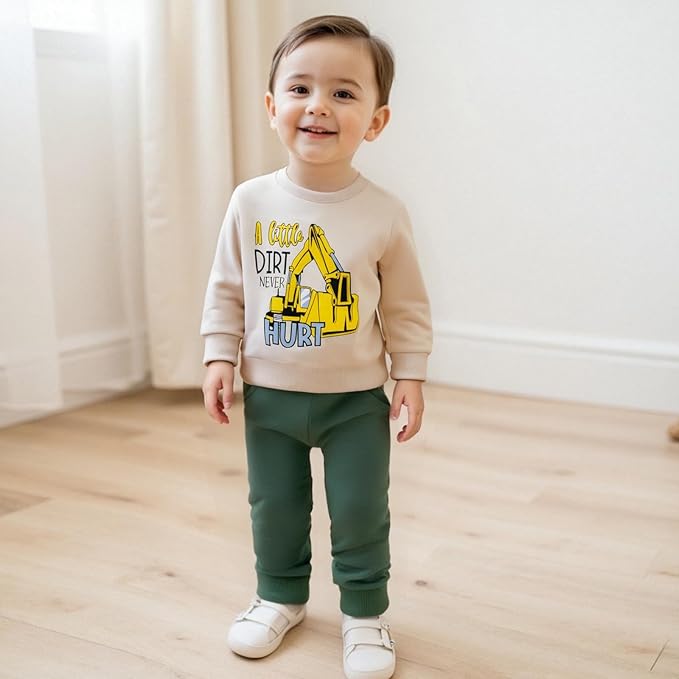 WZTYYDS Toddler Baby Boy Fall Clothes Letter Truck Long Sleeve Pullover Sweatshirt Tops Joggers Pants Set Winter Outfits