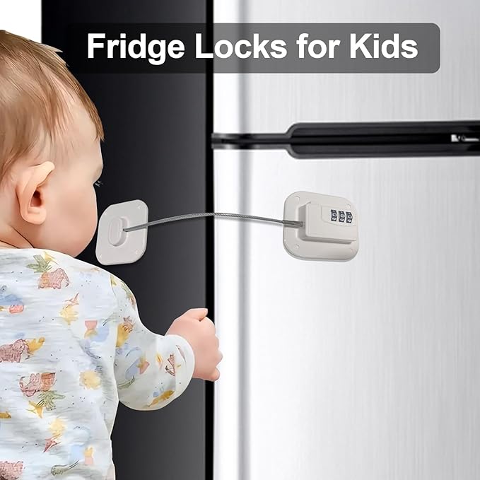 Refrigerator Lock, MOYONTE Fridge Locks for Kids Cabinet Locks Baby Proofing Child Safety Locks for Upright Freezer Drawers Cabinets Doors Windows Dressers Stove (White)